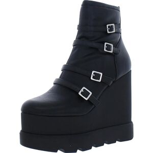 🆕️ Jessica Simpson Chaela Black Multi Buckle Wedge Heel Platform Goth Punk 10